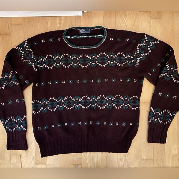 VTG Polo Ralph Lauren 100% silk southwestern print purple fair sweater large - Picture 1 of 3
